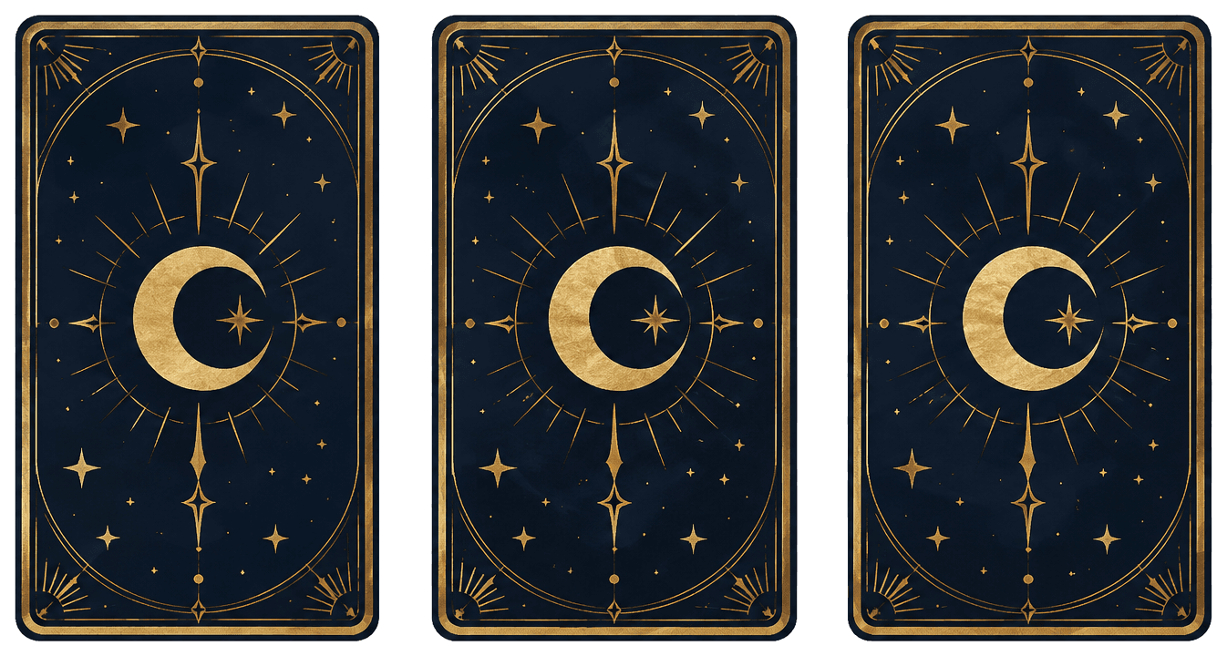 Three dark tarot card backs for past, present, and possibility
